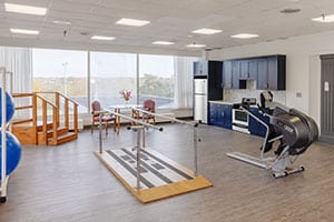 The rehab gym at Delhi Post-Acute facility